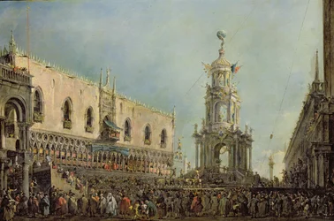 Der Doge beobachtet das Fest des Giovedi Grasso auf der Piazzetta di San Marco, 1766-70
